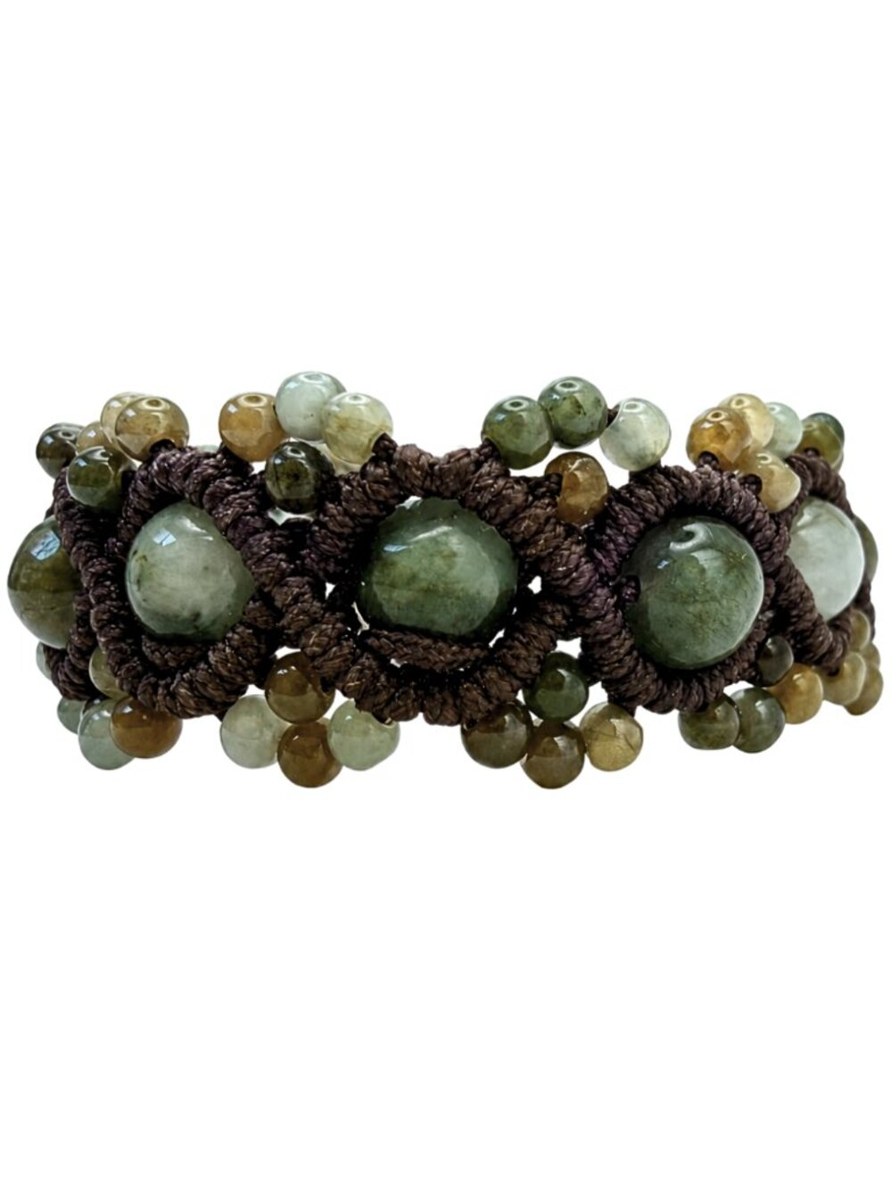 Vintage Boho Serpentine Gemstone Cuff Bracelet Artisan Hand Knotted
